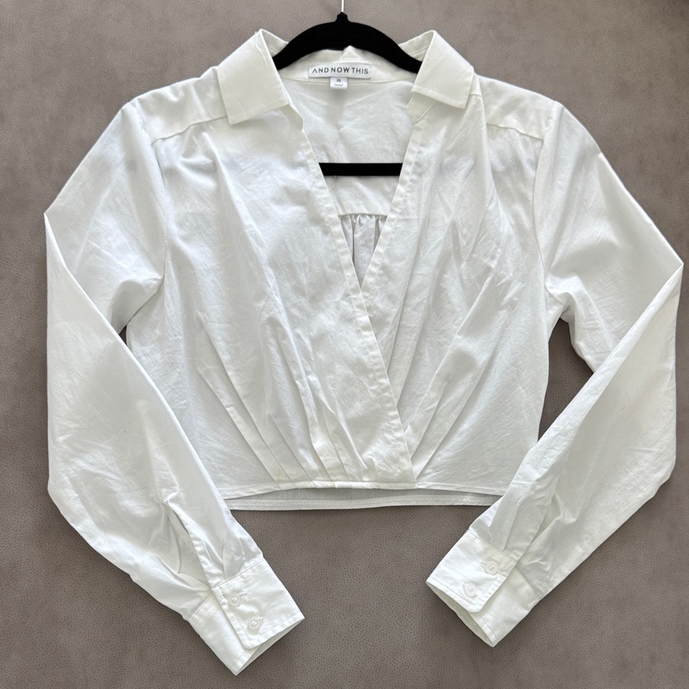 Women's White Wrap Cropped Shirt Top
